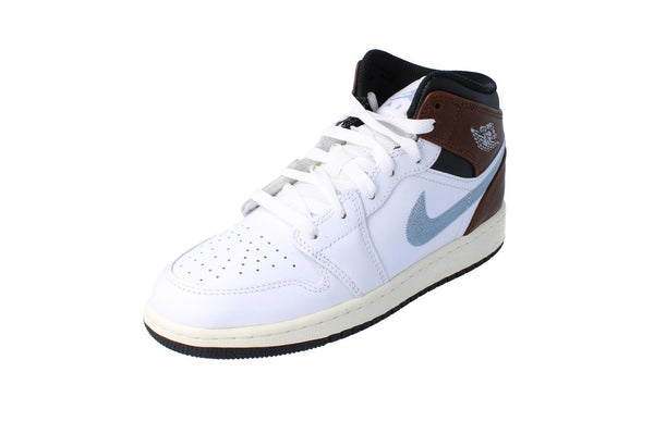 Nike Air Jordan 1 Mid SE GS Trainers Fq8162 142 - White Blue Grey Black Sail 142 - Photo 0